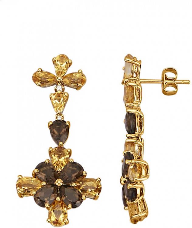 KLiNGEL Oorbellen met rookkwarts en citrien Goudkleur