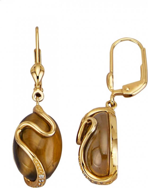 KLiNGEL Oorbellen met tijgeroog Bruin