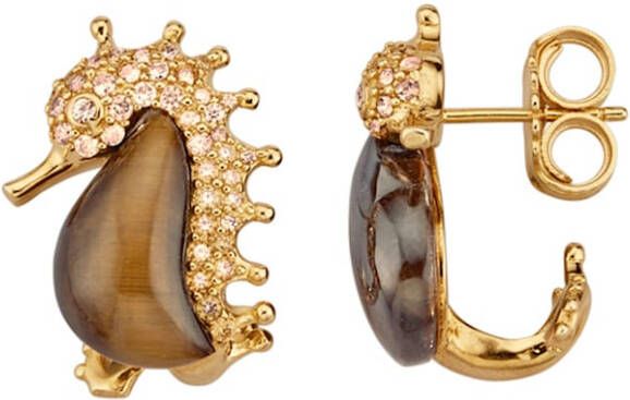 KLiNGEL Oorbellen Zeepaardje met tijgeroog Bruin