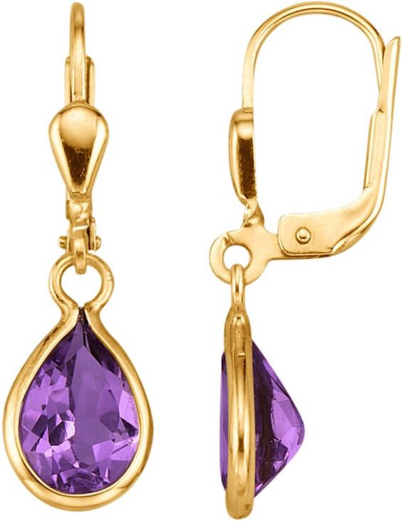 KLiNGEL Oorhangers met amethist, 14 kt. Goudkleur