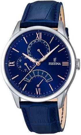 Festina Orologio Multifunzione Collezione Retro Pelle , Blauw, Heren