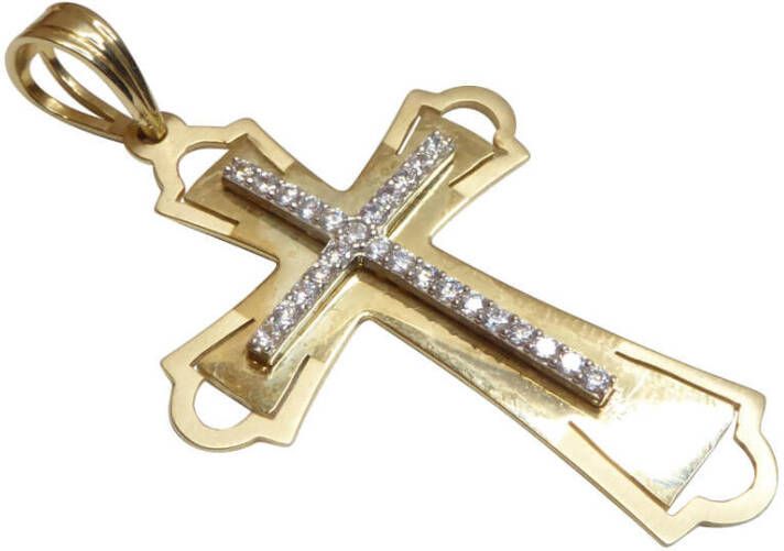 Christian 14 karaat bicolor gouden kruis met zirkonia