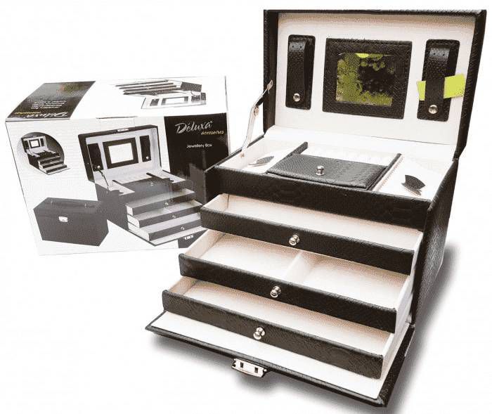 Karsten International Deluxa Sieradenbox Luxe Sieradendoos 7 Compartimenten Kunstleer