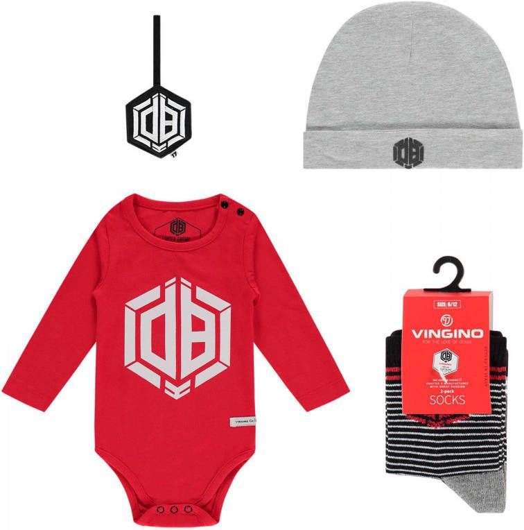 Vingino Daley Blind giftbox met romper rood