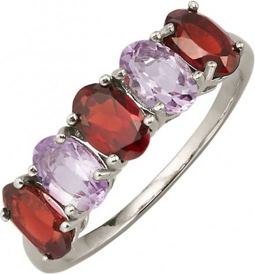 WENZ Damesring met granaten en amethisten Multicolor