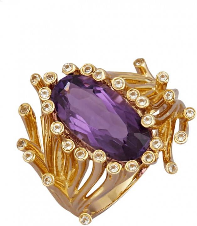 Diemer Damesring met amethist en witte topazen Paars