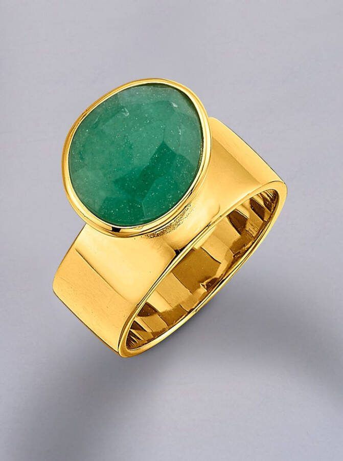 Diemer Damesring met aventurijn, van echt zilver Goudkleur