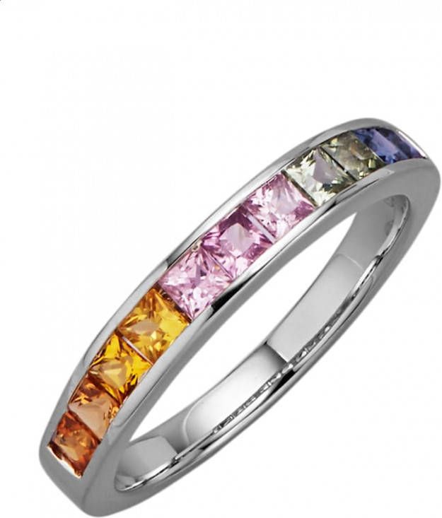 Diemer Damesring met saffieren Platinakleur