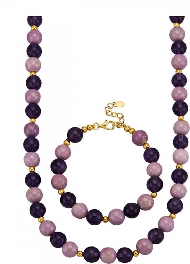 Diemer Farbstein 2 delige sieradenset met amethisten en fosfosiderieten Multicolor