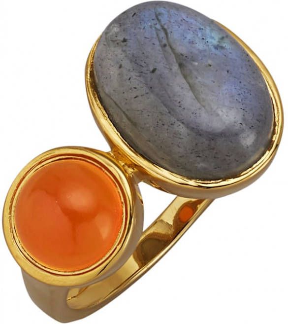 Diemer Farbstein Damesring met labradoriet en carneool Oranje