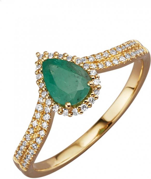 Diemer Farbstein Damesring met smaragd en diamanten Groen