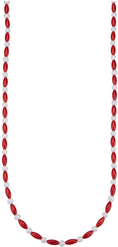 Diemer Farbstein Ketting van bamboekoraal met cultivé zoetwaterparels Rood