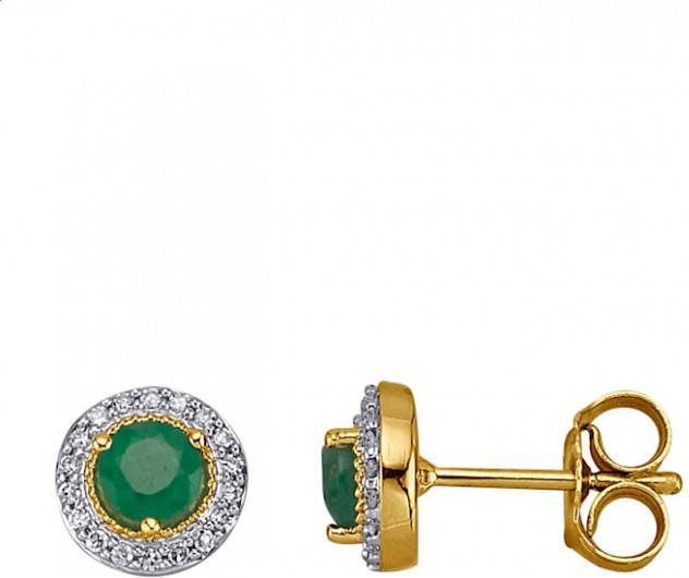 Diemer Farbstein Oorstekers met smaragden en diamanten Groen