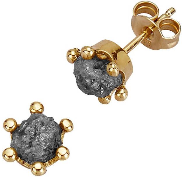 Diemer Oorstekers met ruwe diamanten Goudkleur