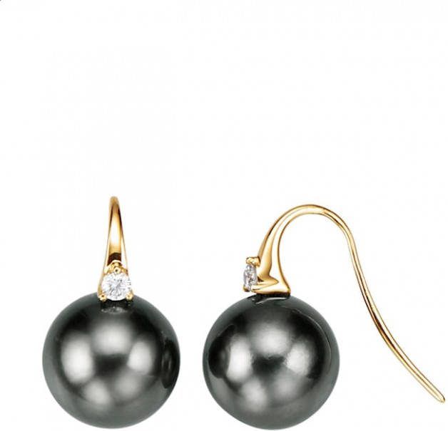 diemer perle Oorbellen met zwarte Tahiti cultivé parels Zwart