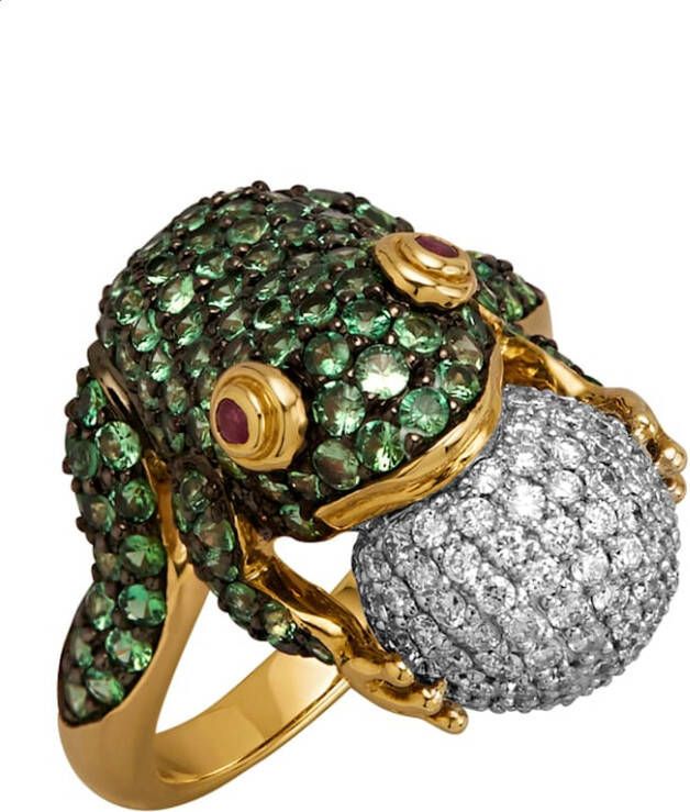 Diemer Ring Kikker met delestenen en kikkermotief Multicolor