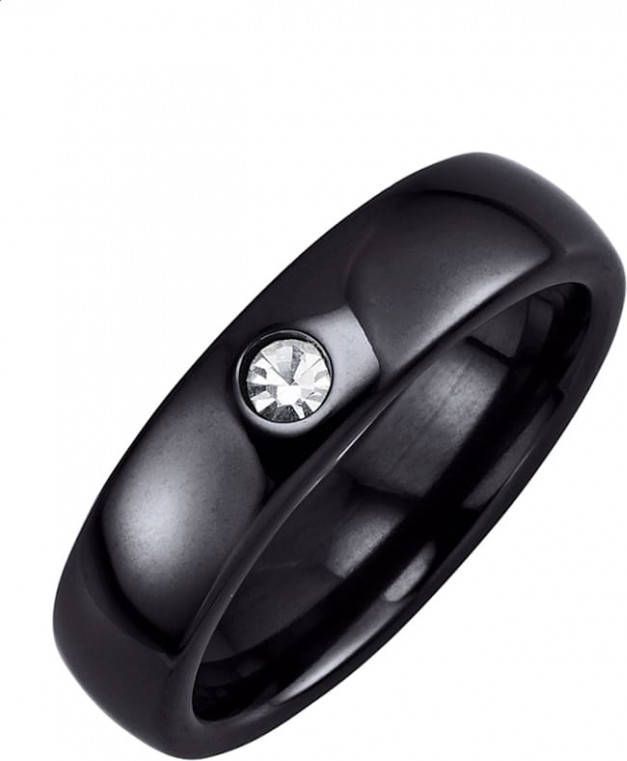 Jacques Lemans Damesring met witte kristal Zwart