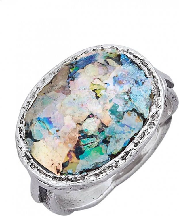 Roman Glass Damesring met Romeins glas(Patina) Zilverkleur