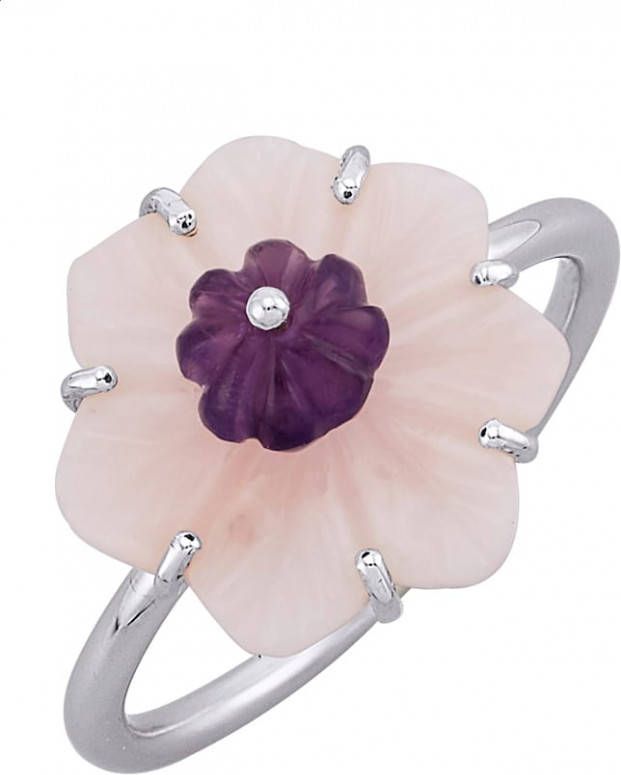 MONA Damesring met amethist en pink opaal Zilverkleur