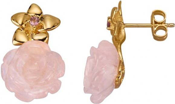 KLiNGEL Oorbellen met rozenkwartsen Goudkleur