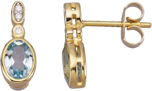 KLiNGEL Oorstekers met 2 blauwtopaas en synth. zirkonia's, 9 kt. Goudkleur