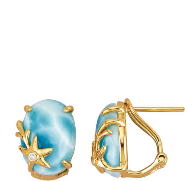 KLiNGEL Oorstekers met larimar en synth. zirkonia's, echt zilver Goudkleur